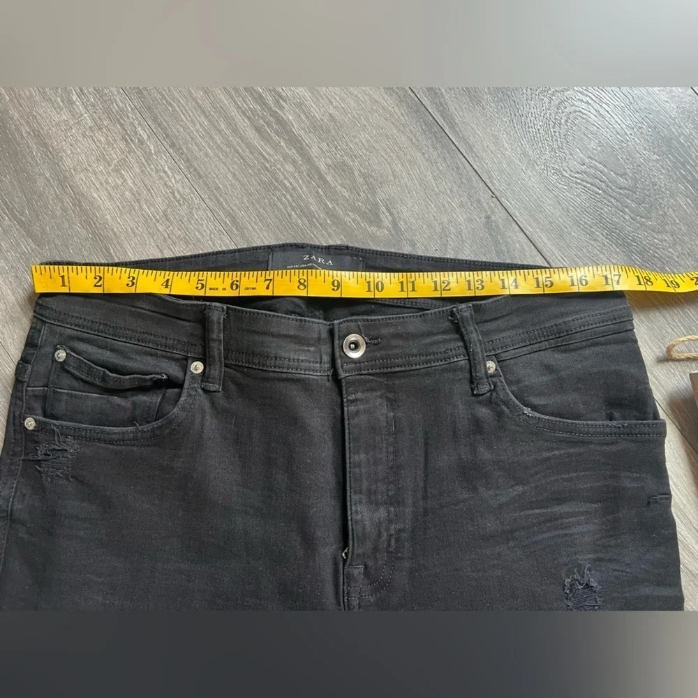 Zara Men's Whiskered Distressed Black Wash Skinny Jeans 36 Waist